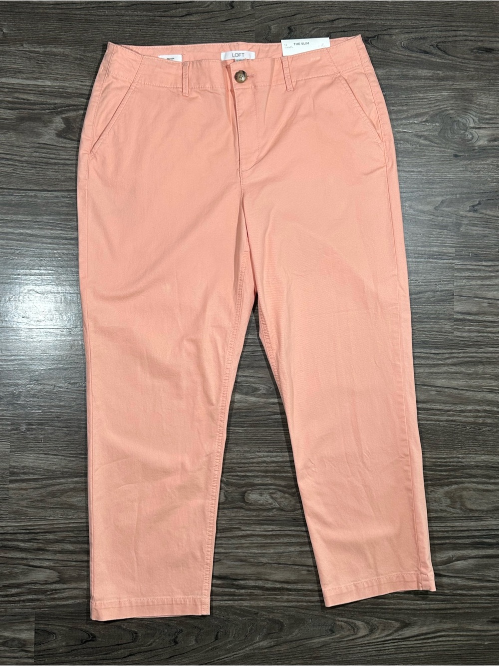 NWT $79 LOFT THE SLIM Cropped Coral Chino Flat Front Pants 12 CURVY